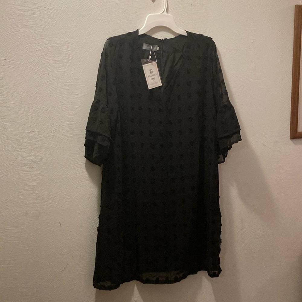 Black long sleeve mini dress.